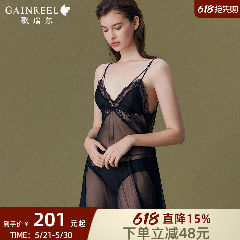歌瑞尔性感禁欲系透视深V吊带睡裙女美背睡衣2026年新款家居服