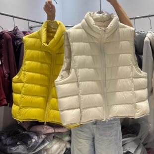 2025秋冬新款时尚宽松显瘦短款立领排骨羽绒马甲90白鸭绒背心外搭