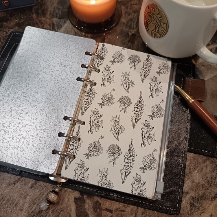 线条花朵 植物手帐分隔页素材128g白云宣纸树纹A5678单面印未打孔