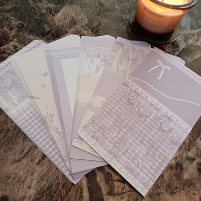 紫藤旧梦 一套六款紫色系少女心插画手帐本内页替芯纸 手账分隔页