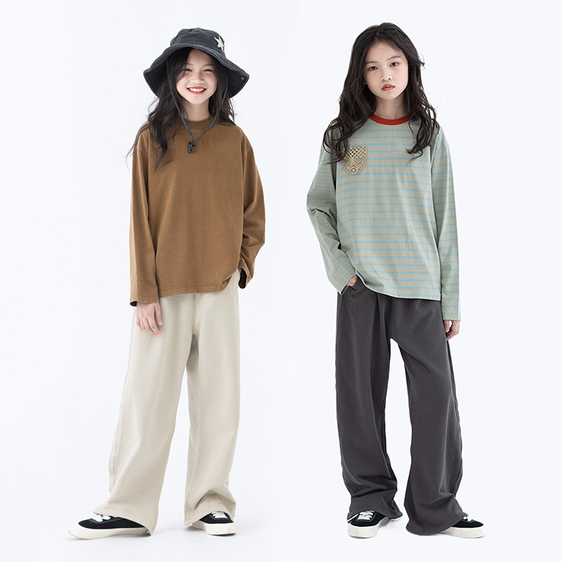 男女童全棉直筒压线运动裤