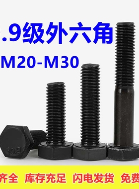 M20M22M24M27M30 10.9级外六角螺丝加长高强度螺栓全牙外六方螺杆