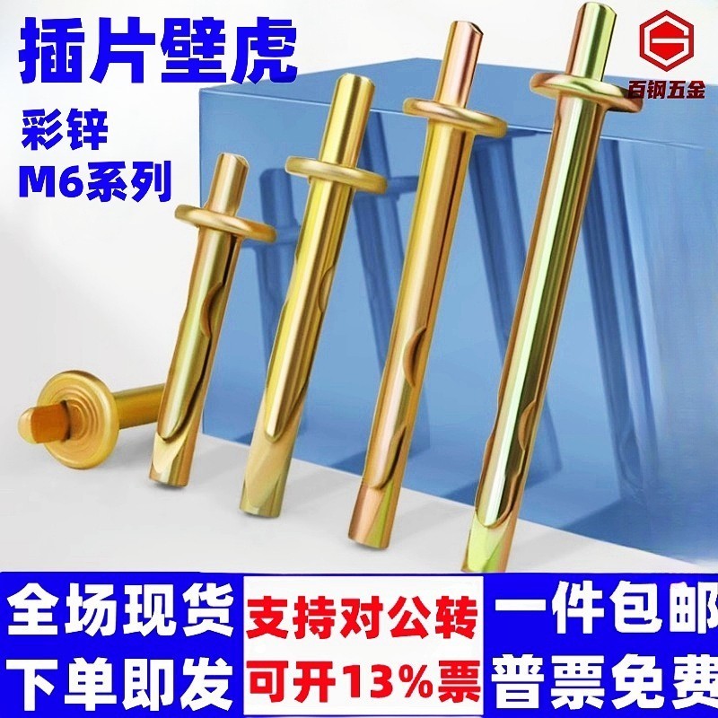 插片壁虎膨胀钉敲击式壁虎膨胀螺丝快速锤击打入式膨胀螺栓M6