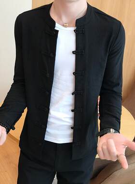 快手网红同款新款春秋男修身夹克社会精神小伙立领纯色单外套唐装