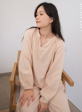 LNParty 日系新款爱心松紧纯棉长袖睡衣套装舒适透气月子服家居服