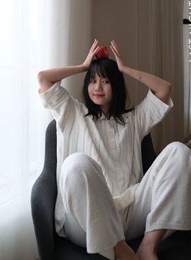 LNParty日系睡衣女秋冬GP奶昔棉纯棉条纹休闲月子服外穿家居套装