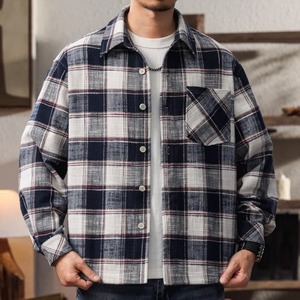 美式重磅复古格子衬衫男长袖宽松潮牌春季日系衬衣男士春秋款外套