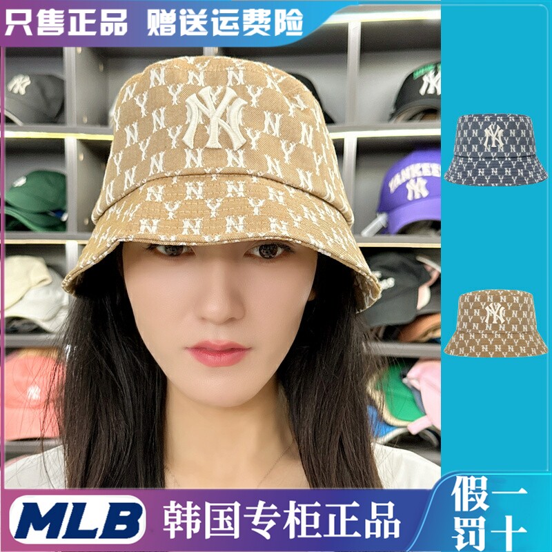 韩国正品MLB男女帽子牛仔老花满标夏运动帽休闲帽情侣渔夫帽盆帽