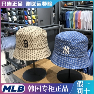 韩国MLB帽子渔夫帽新款秋款NY老花满标情侣休闲百搭盆帽男女同