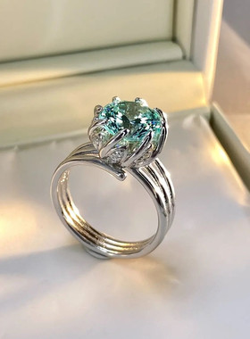 新品D色莫桑石钻戒极光绿色超显白款1925银镀8K金冷淡风轻奢简约