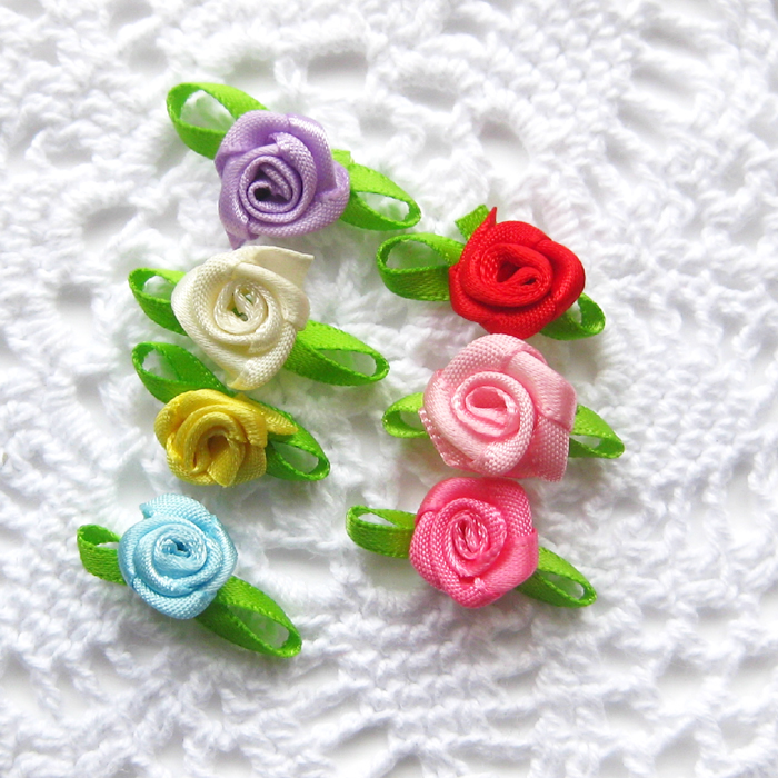 10只价 15MM带叶玫瑰花diy发夹材料手工头饰发饰配件丝花饰品配件