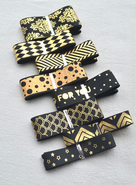 黑色烫金华丽缎带吧唧DIY饰品