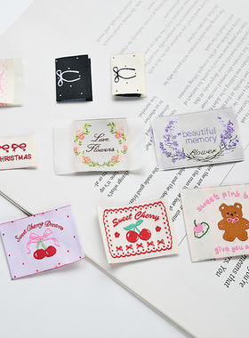 蝴蝶结小熊樱桃花朵织唛布标hand made手工肠圈发圈标牌diy蝴蝶结