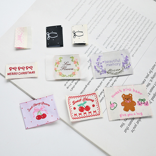 蝴蝶结小熊樱桃花朵织唛布标hand made手工肠圈发圈标牌diy蝴蝶结