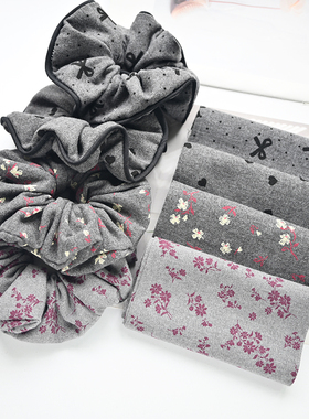 12CM灰色磨毛薄呢印花爱心蝴蝶结布艺带肠圈材料 DIY大肠发圈布条