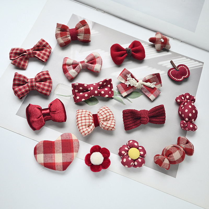 红色系格子布艺花蝴蝶结半成品配件 diy自制儿童女宝发夹发绳材料,饰品/流行首饰/时尚饰品新,其他DIY饰品配件,淘宝优惠券,粉丝福利购,淘宝优惠卷