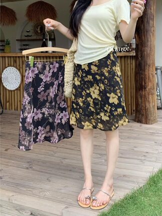 26年韩系显瘦百搭气质夏季高腰碎花半身裙A字短裙