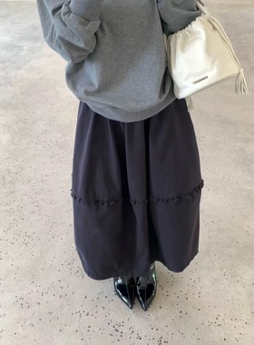 韩系2025秋季新款高腰显瘦百搭A字半身裙女中长款包臀裙