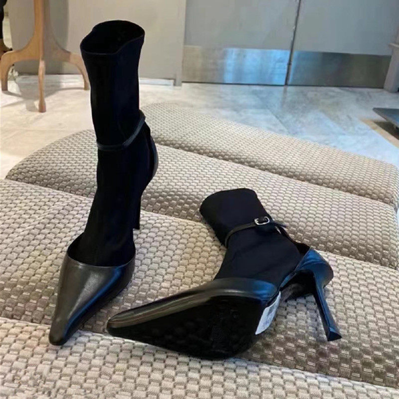 2023 NEW SUPER HIGH HEEL STRETCH BOOTIE PARIS SKINNY LEG BOOTS LEATHER BUCKLE STRAP SKINNY BOOTS STILETTO HEEL SLEEVE FALL WINTER BOOTS