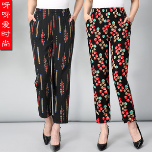 松紧腰九分外穿薄妈妈裤 2025夏季 棉绸休闲小脚裤 中老年女裤 新款