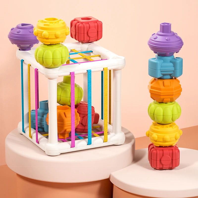 Baby Sensory Bin Shape Sorter Colorful Cube Sorting Game Sha
