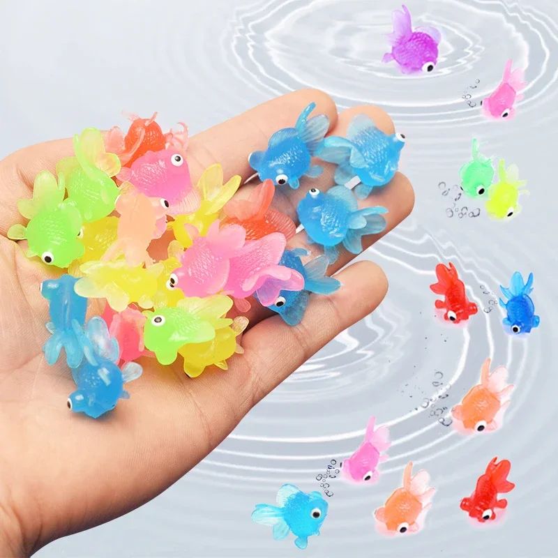 7pcs Mini Gold Fish Baby Bath Toys Soft Rubber Simulation Go