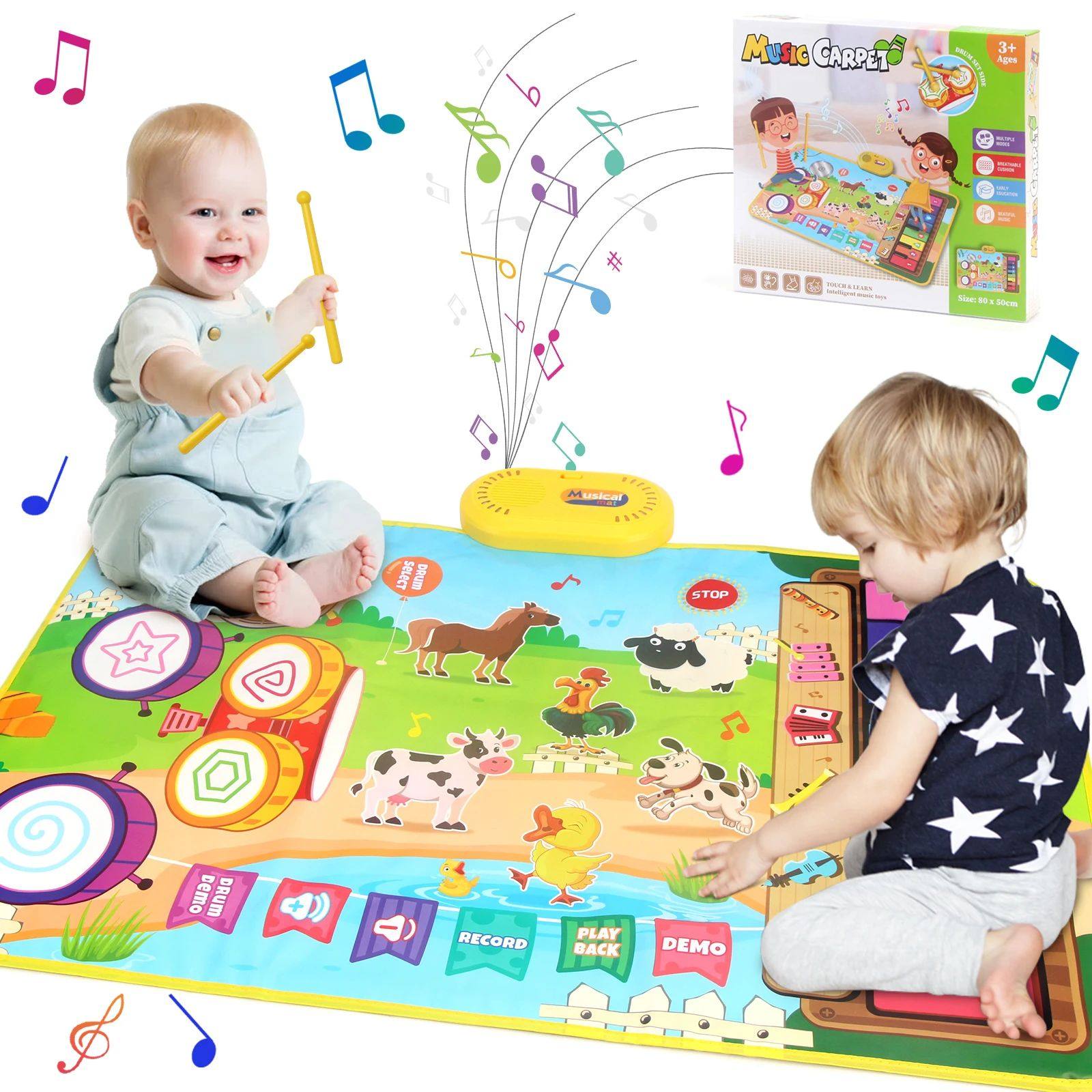 80x50cm Cartoon Musical Piano Mat Jazz Drum Toys with 6 Inst