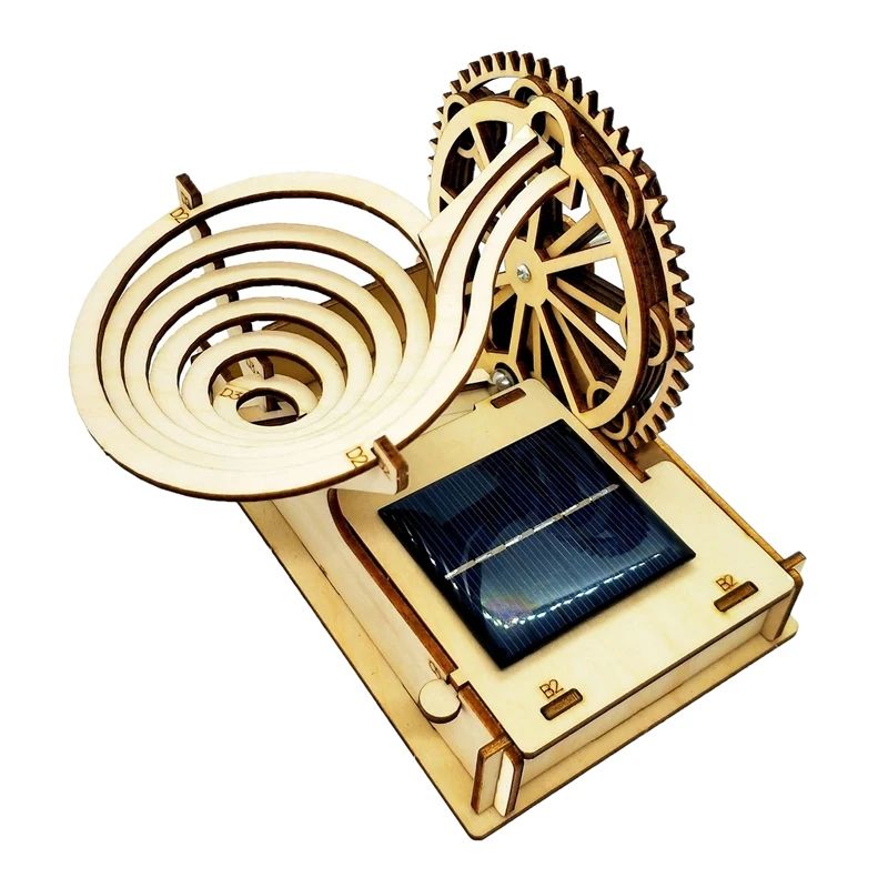 3D Wooden Marble Run Track Solar Powered DIY Puzzle Model As