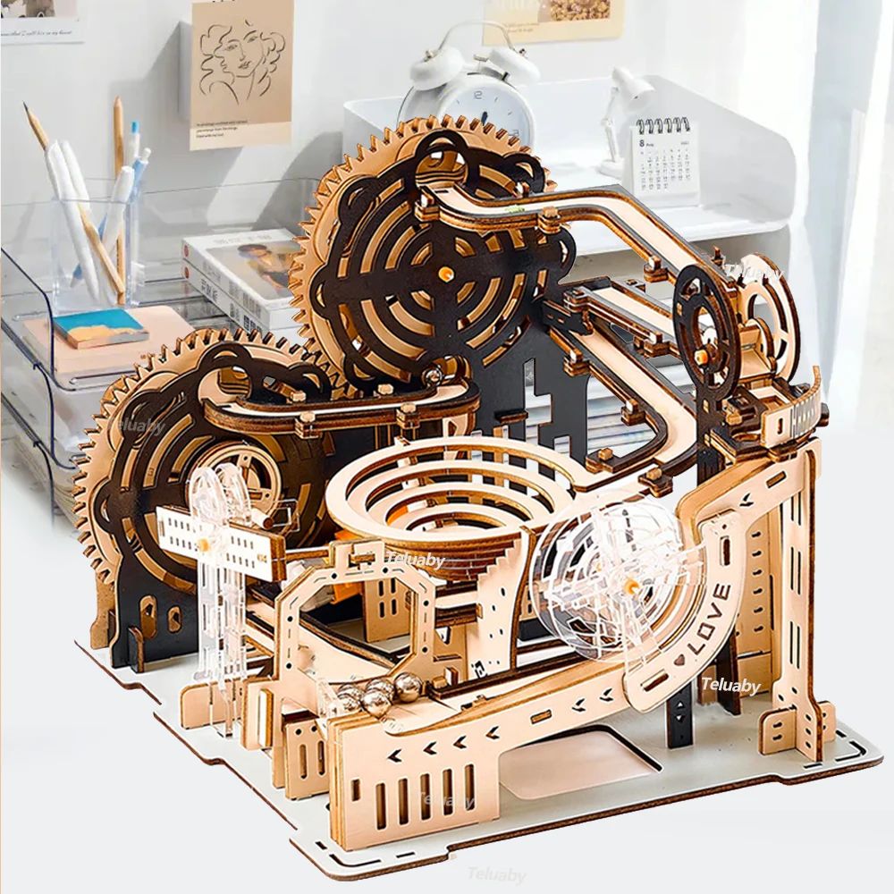 3D Wooden Puzzle Marble Run Set DIY Assemble Mechanical Mode