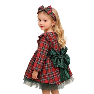 Baby Girls Christmas Dress Costume Toddler Plaid Bow Tulle T