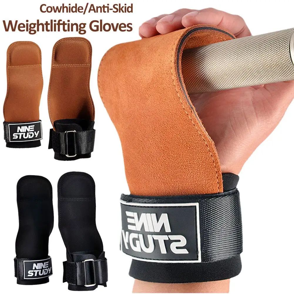 Double Layers PU Leather Gloves Wrist Straps for Weight lift