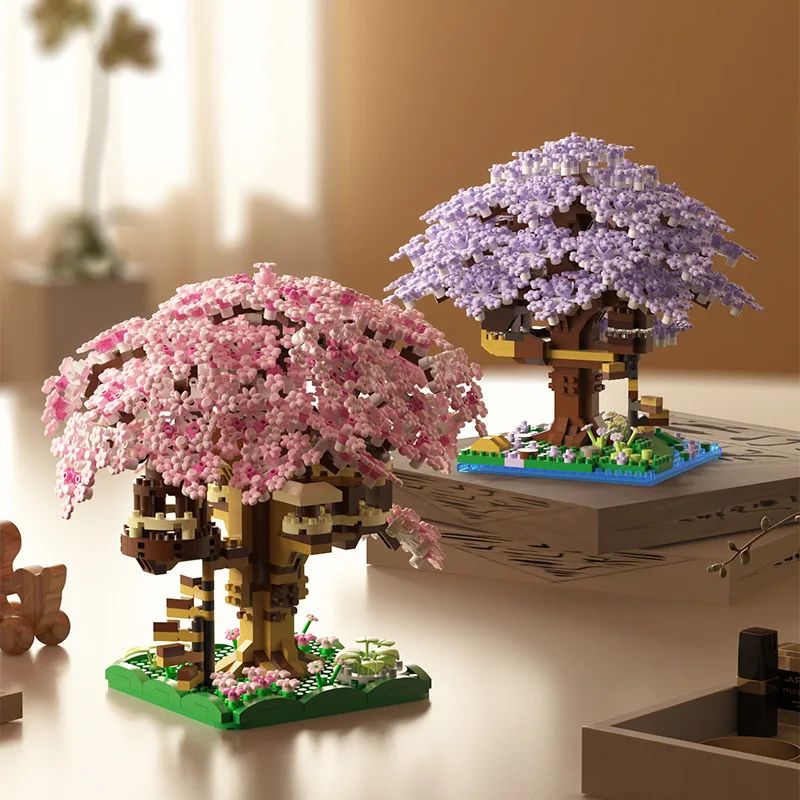 Pink cherry ree house building micro-particle building block