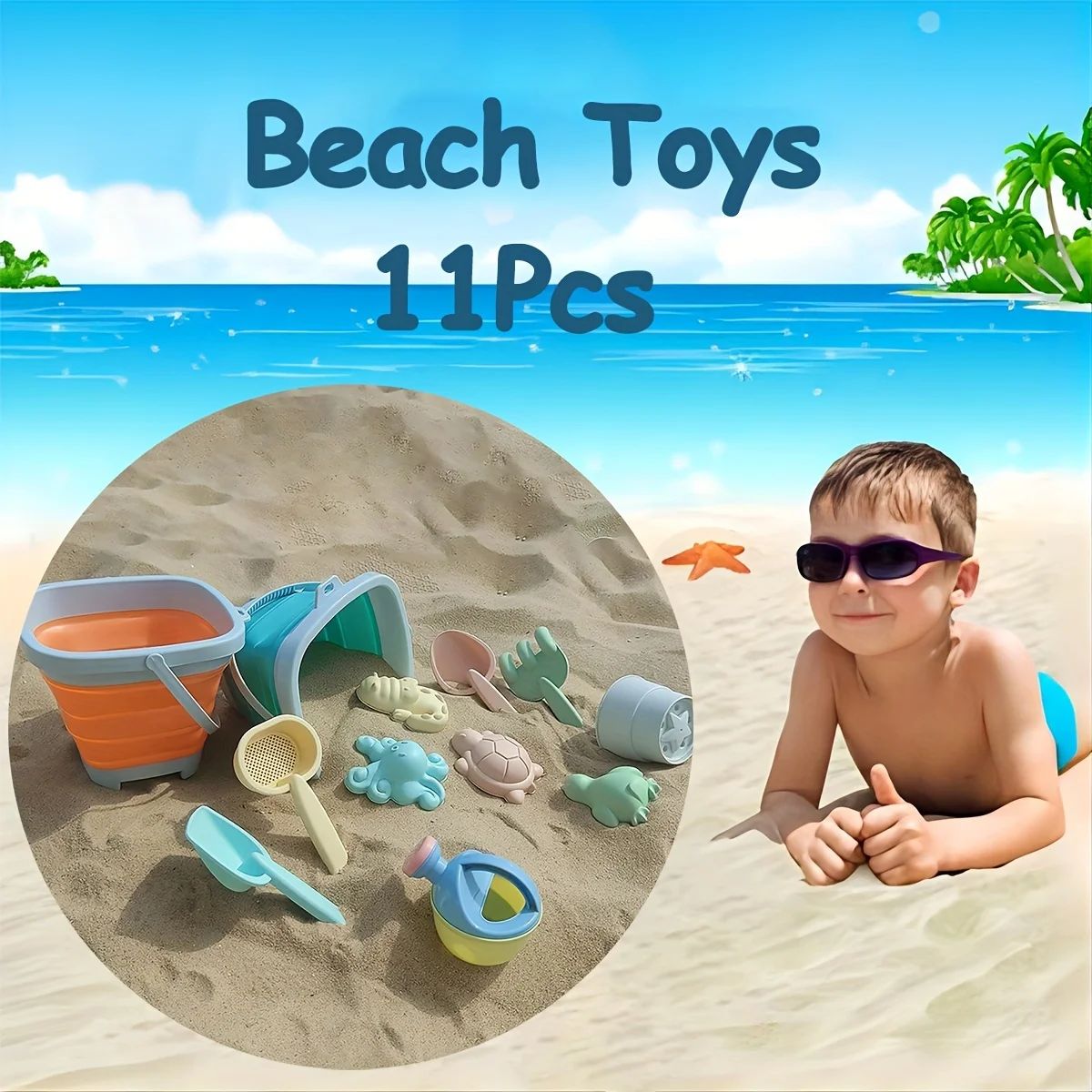 Bucket Beach Toy Set With Foldable Bucket Play Sand Toys Set