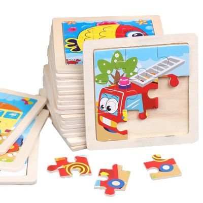 11X11CM Kids Wooden Puzzle Cartoon Animal Traffic Tangram Wo