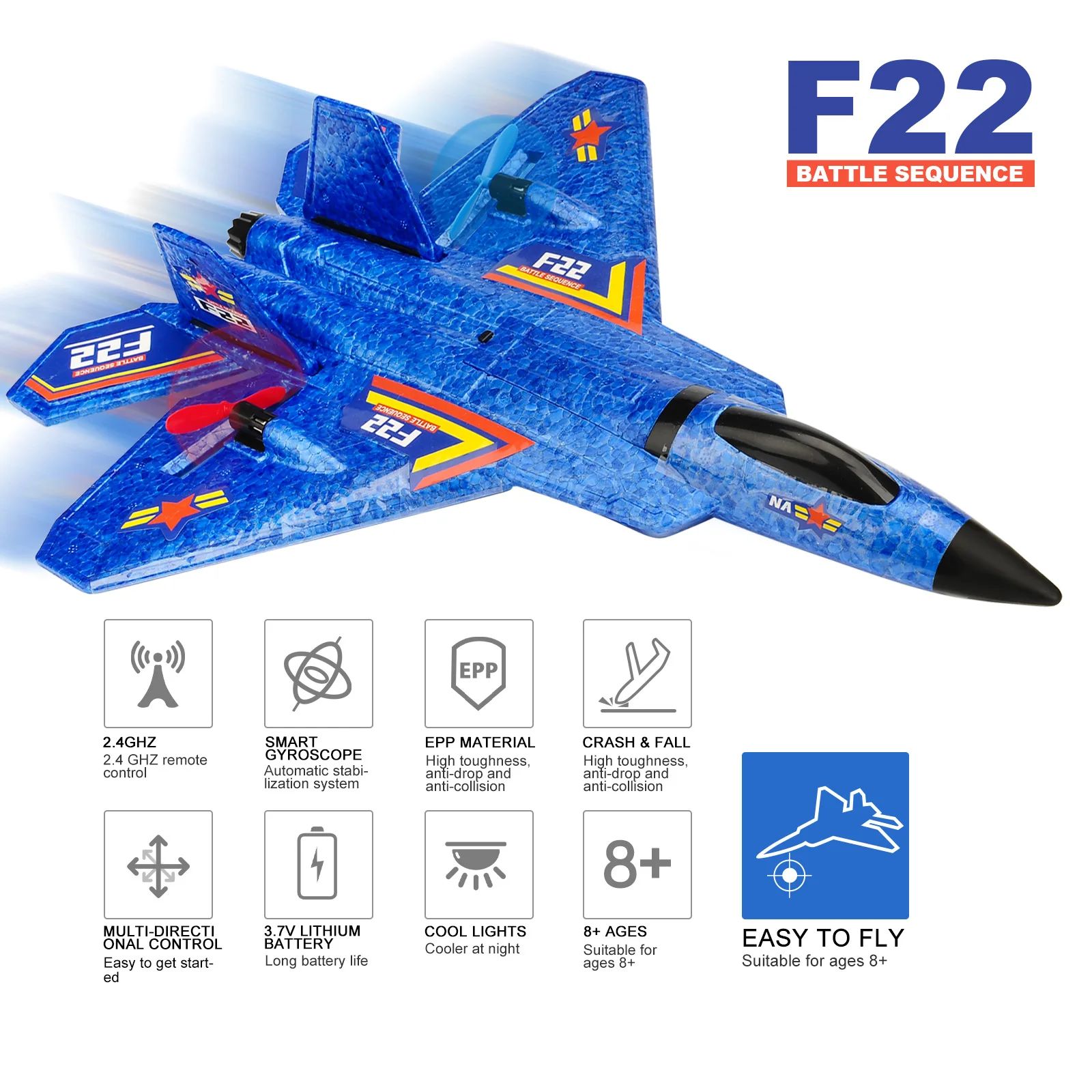 F22 Raptor RC Plane 2.4G 2CH Remote Control Flying Glider Wi