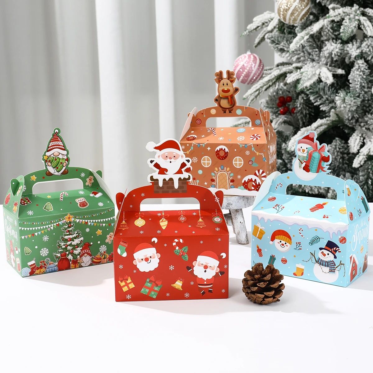 4pcs Merry Christmas Candy Paper Box Santa Elk Handheld Gift