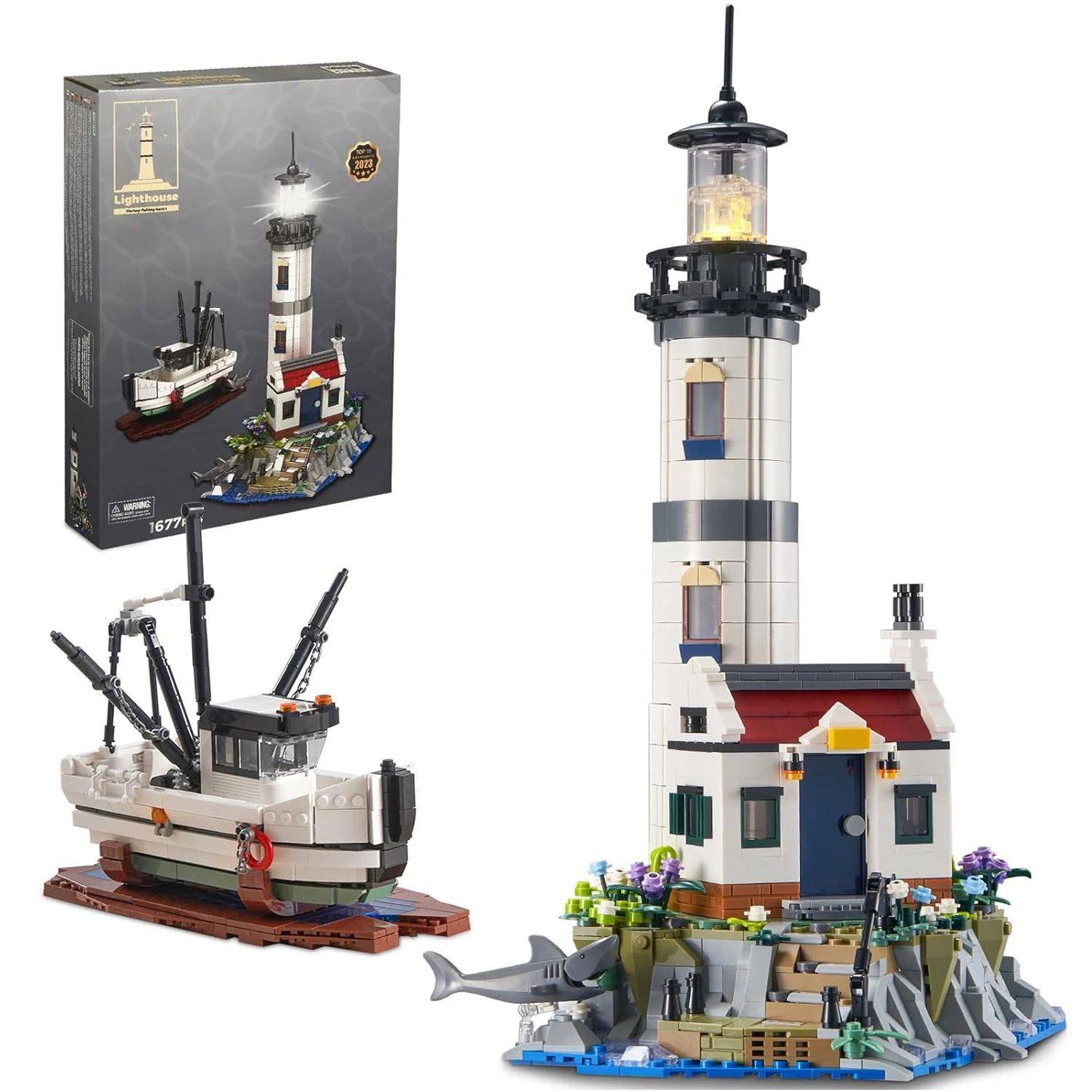 1677PCS Electric Lighthouse Building Blocks Fisherman Rescue