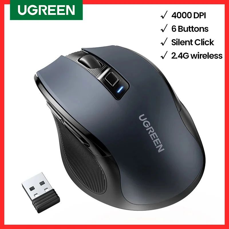 UGREEN Mouse Wireless Ergonomic Mouse 4000 DPI Silent 6 Butt