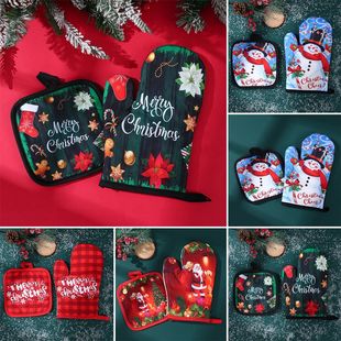Christmas Oven Gloves Santa Claus Merry Christmas Decoration