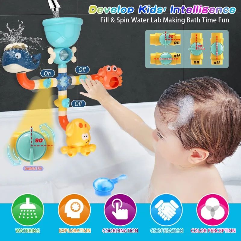 Baby Bath Toys Bathtub DIY Pipes Tubes Bath Time Water Game