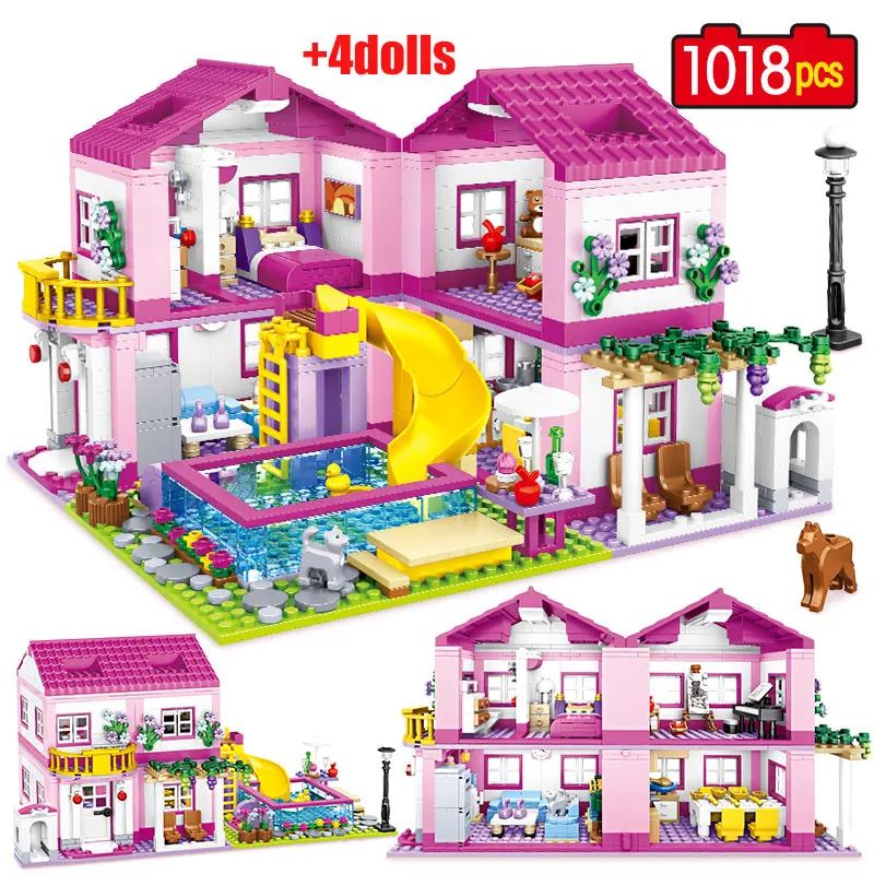 ZKZC 1018pcs City 1 Change 3 Summer Double-storey Villa Hous