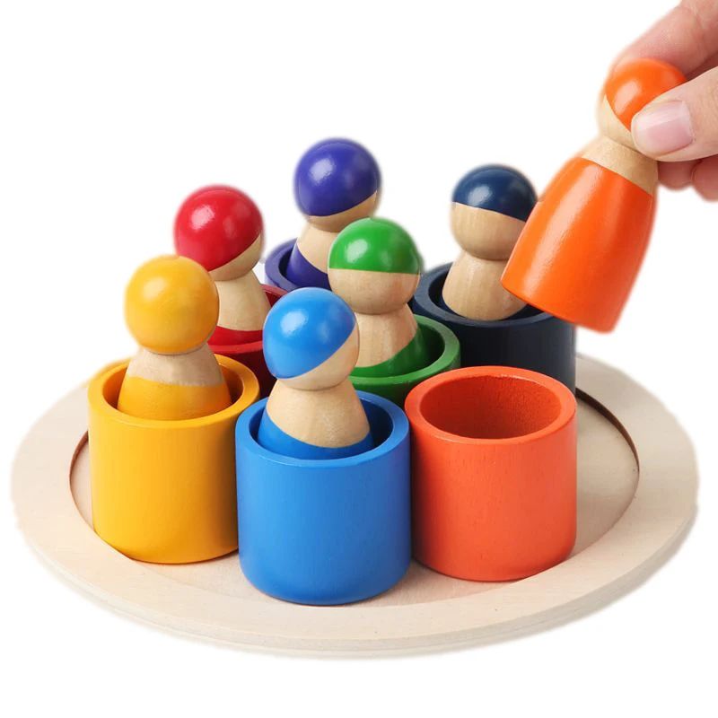Montessori Baby Wooden Rainbow Puzzle Toys Art Color Sorting
