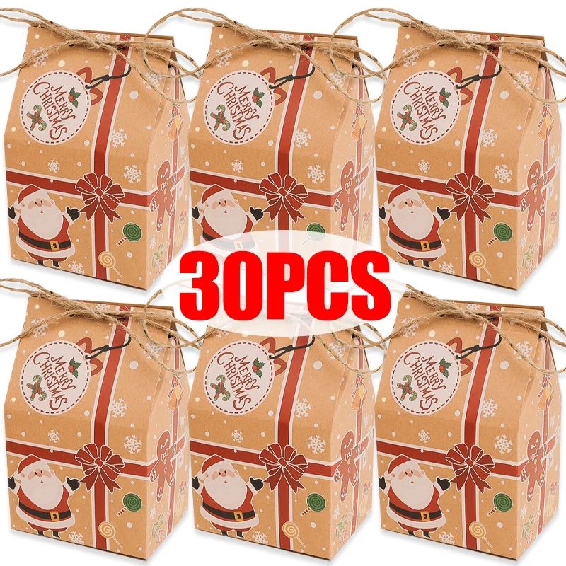 30/1x House Shape Christmas Candy Boxes Santa Claus Cookies