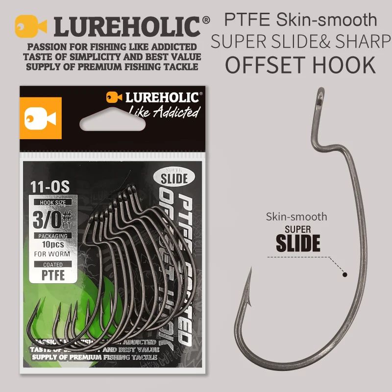 LUREHOLIC PTFE Super Slide Offset Hook Worm Hook Texas Rig D