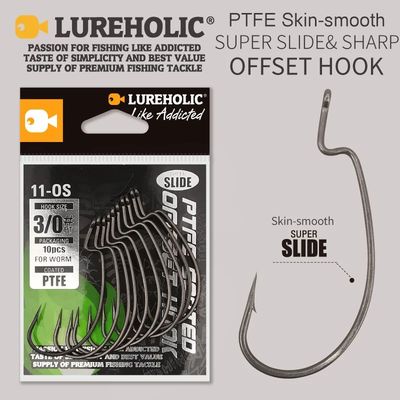 LUREHOLIC PTFE Super Slide Offset Hook Worm Hook Texas Rig D
