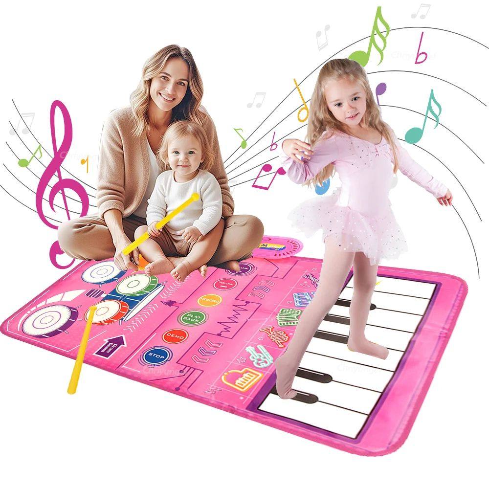 2 In 1 Piano Mat for Kids Piano Keyboard & Jazz Drum Music T