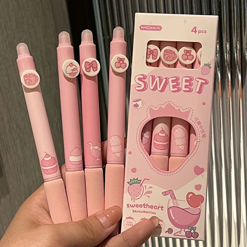 4Pcs Kawaii Cartoon Erasable Gel Pen Writing Smooth Quick Dr