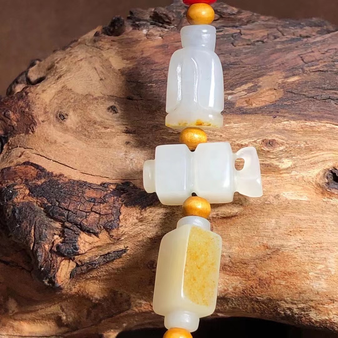 【和田玉·辟三宝】新疆和田白玉保平安三宝 翁仲司南刚卯吊坠