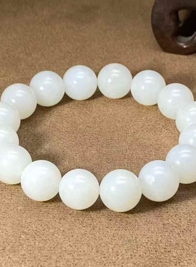 保真正品新疆和田玉籽料羊脂级佛珠手串手链男女款玉珠子单颗13mm