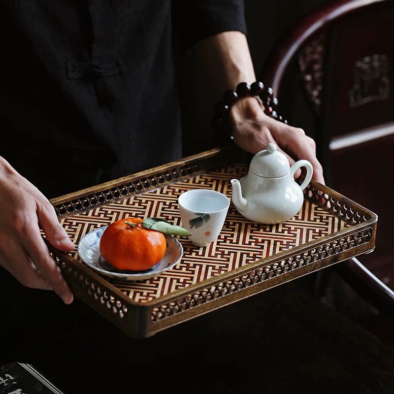 真品小叶桢楠金丝楠木茶盘镶嵌工茶盘
